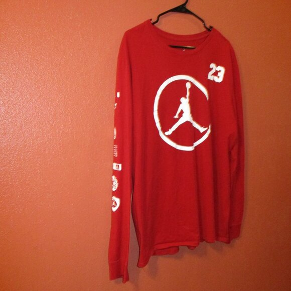 Jordan Men X Large Red White Basketball 23 Airman Long Sleeve Shirt - Picture 2 of 9